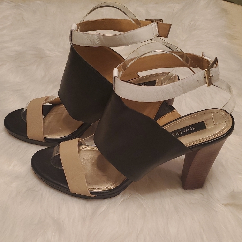 White House Black Market Viola Color Block Cut Out Strappy Heel Sandals Size 10